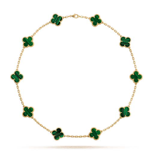   Dây chuyền Van Cleef & Arpels Alhambra 10 hoa vàng 18K đá Malachite xanh