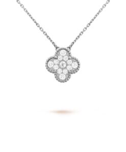 Dây chuyền Van Cleef & Arpels Alhambra vàng trắng 18K kim cương thiên nhiên