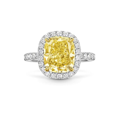   Nhẫn đính hôn Cushion-Cut Yellow Diamond Micropavé