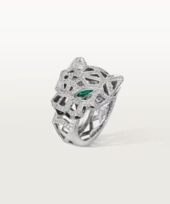   Nhẫn Panthère de Cartier đầu báo | Vàng trắng 18k - Kim cương - Emerald - Onyx