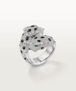   Nhẫn Panthère de Cartier hai đầu báo | Vàng trắng 18k - Diamond - Emerald - Onyx