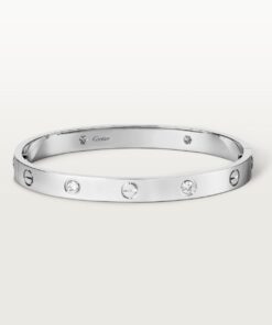   Vòng tay Cartier LOVE vàng trắng 18k - 4 kim cương - 6.1mm