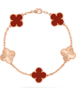   Vòng tay Van Cleef & Arpels Alhambra 5 hoa vàng 18K 3 đá Carnelian đỏ