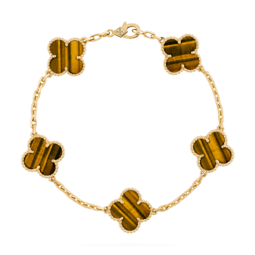   Vòng tay Van Cleef & Arpels Alhambra 5 hoa vàng 18K đá Tiger Eye