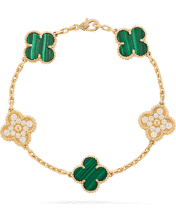   Vòng tay Van Cleef & Arpels Alhambra 5 hoa vàng 18K kim cương 3 Malachite