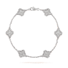   Vòng tay Van Cleef & Arpels Sweet Alhambra 6 hoa vàng trắng 18K kim cương thiên nhiên