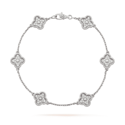   Vòng tay Van Cleef & Arpels Sweet Alhambra 6 hoa vàng trắng 18K kim cương thiên nhiên